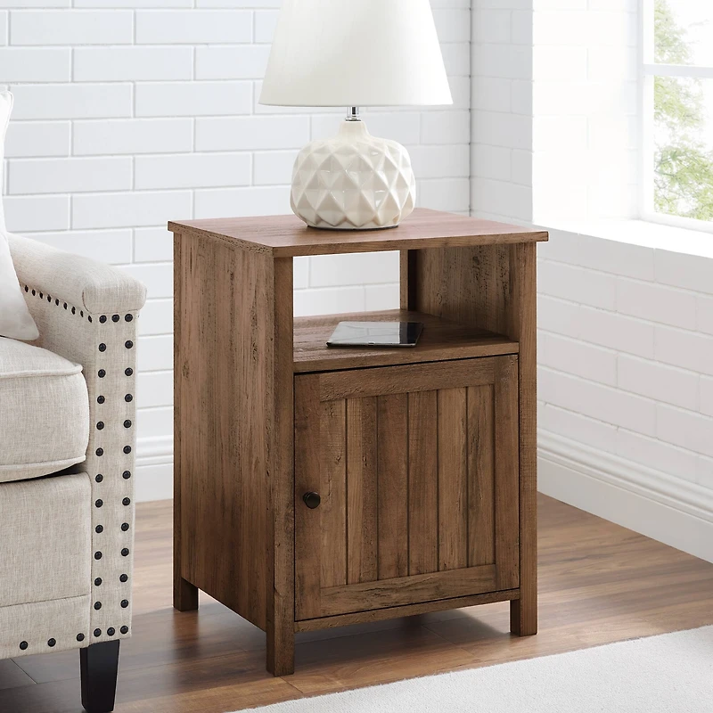 Walker Edison 18" Reclaimed Barn Wood Side Table with Grooved Door