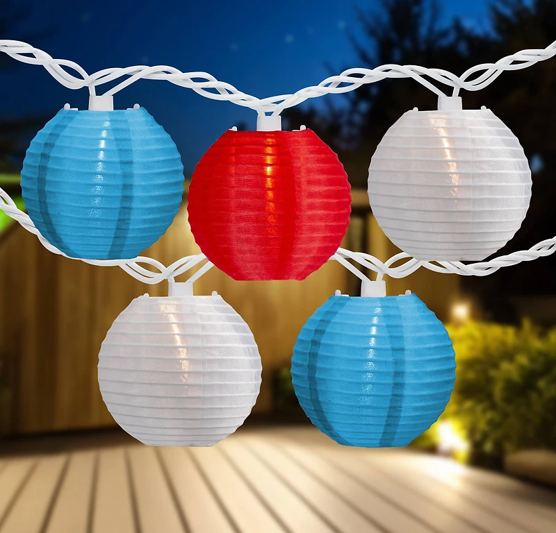 10ct. Red, White & Blue 4th of July Paper Lantern Lights