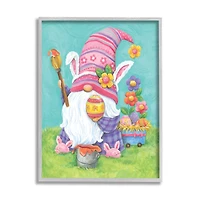 Stupell Industries Whimsical Gnome Painting Easter Eggs Festive Flowers Framed Giclee Art