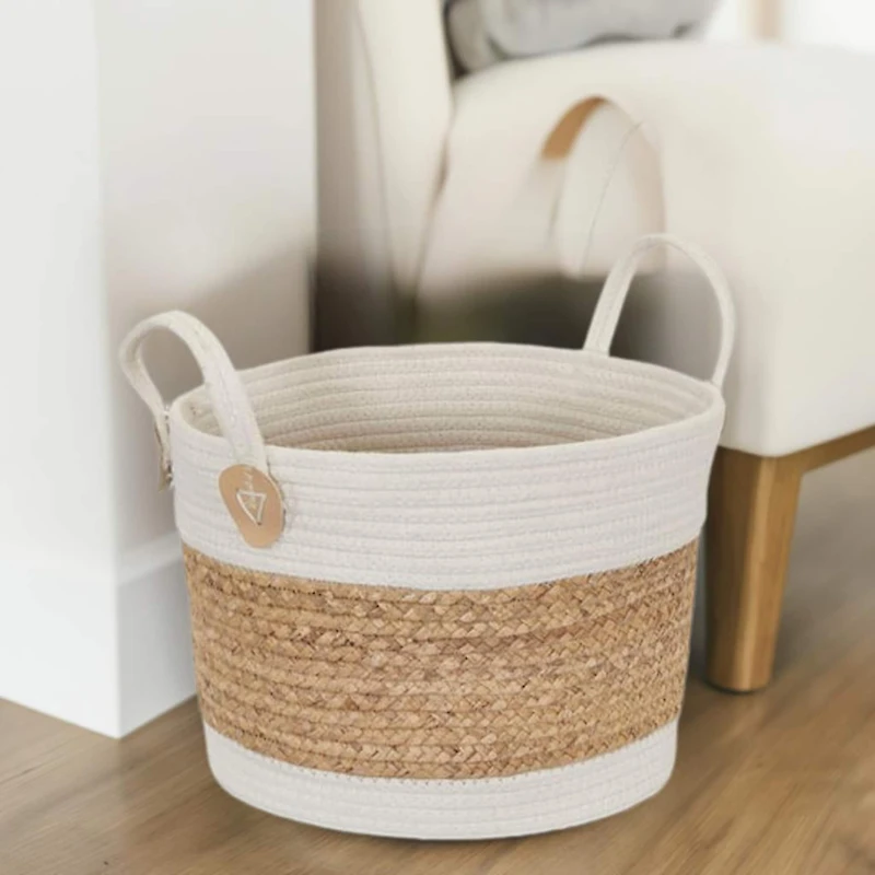 Household Essentials 9.5" White & Natural Corn & Hyacinth Wicker Basket