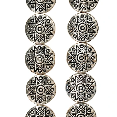 12 Pack:  Antique Silver Carved Lentil Beads, 11mm by Bead Landing™