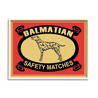 Stupell Industries Vintage Dalmatian Safety Matches Illustration Red Yellow Framed Wall Art