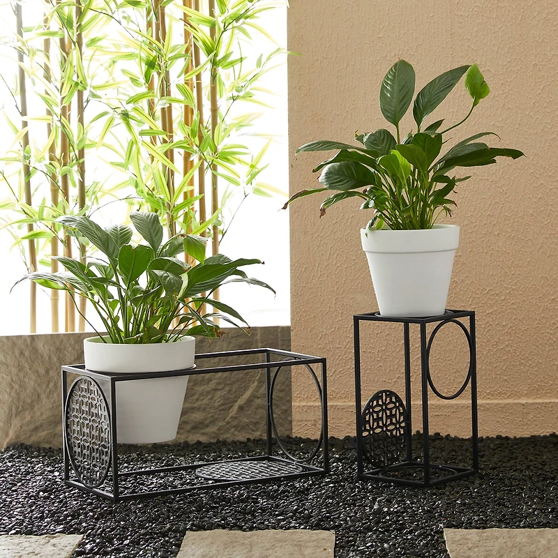 Glitzhome® Black Metal Wire Rectangular Nesting Planter Stand Set