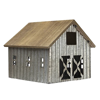 12" Wood & Metal Barn Bird House Tabletop Accent