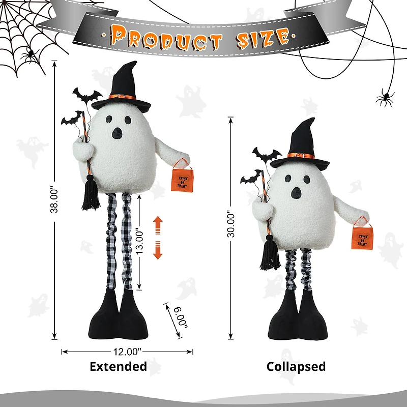 Glitzhome® 38" Lighted Halloween Fabric Ghost Standing Décor with Timer