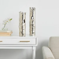 CosmoLiving by Cosmopolitan Silver Aluminum Tree Trunk Inspired Vase Set