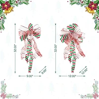 Glitzhome® 32" Whimsical Red & Green Ribbon Christmas Bows, 9ct.