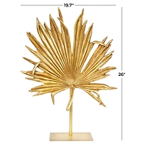 26" Gold Leaf Textured Metallic Palm Sculpture with Stand