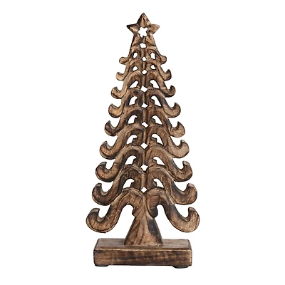 Hello Honey® 12.5" Burnt Finish Hand-Carved Mango Wood Tree