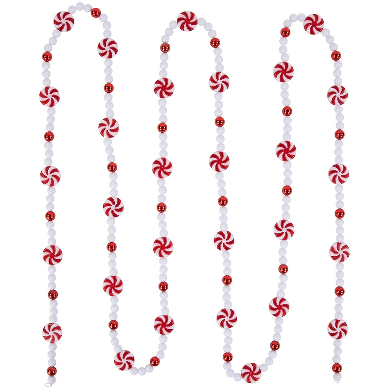 9ft. Shatterproof Red & White Peppermint Beaded Garland
