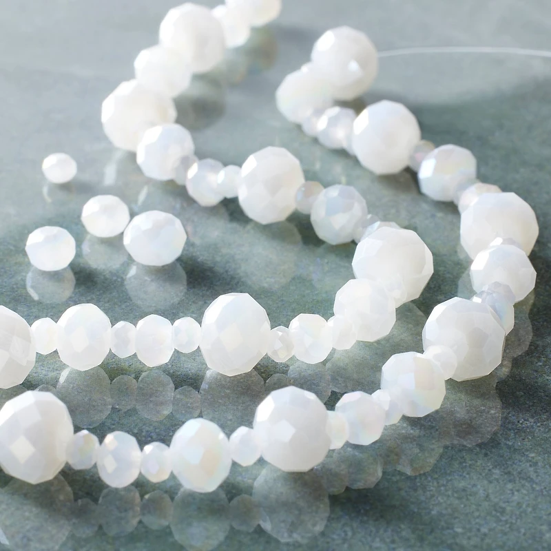 White Faceted Glass Rondelle Beads by Bead Landing™
