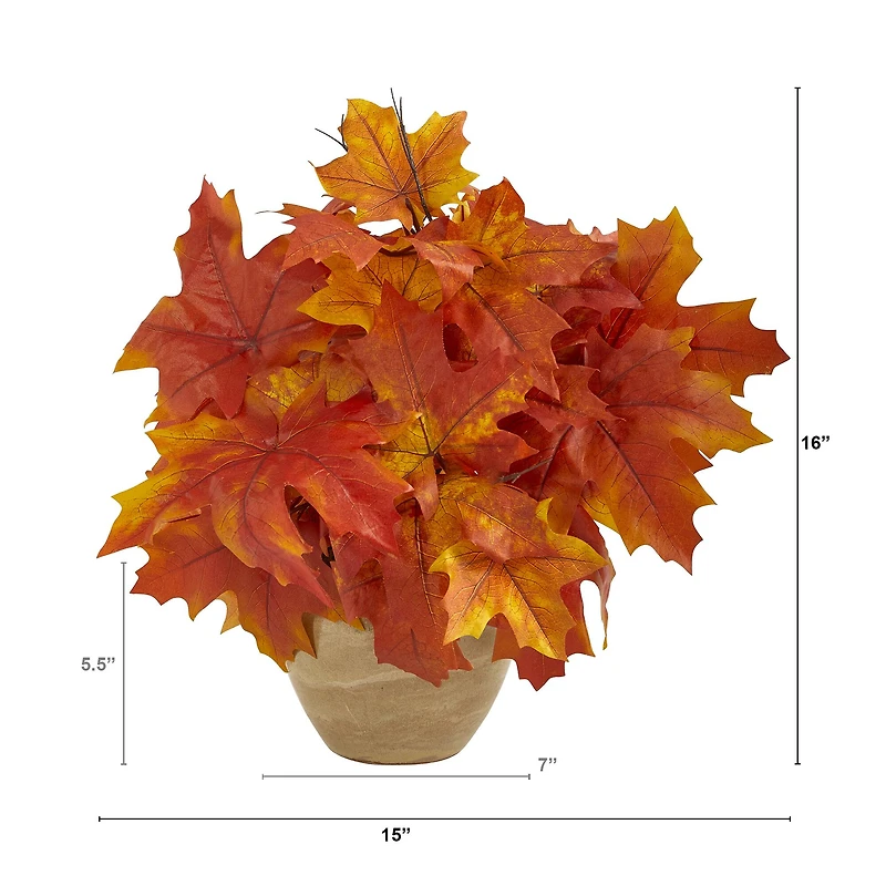 16" Autumn Maple Leaf Plant in Decorative Planter