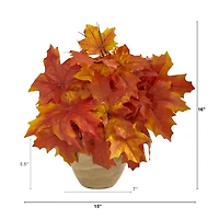 16" Autumn Maple Leaf Plant in Decorative Planter