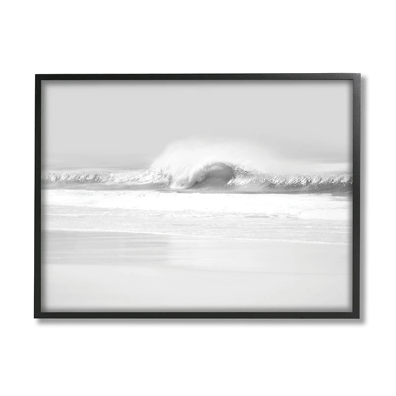 Stupell Industries Waves Crashing onto Beach Black and White in Black Frame Wall Art