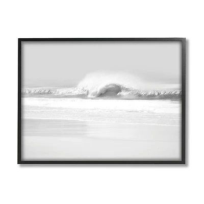 Stupell Industries Waves Crashing onto Beach Black and White in Black Frame Wall Art