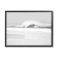 Stupell Industries Waves Crashing onto Beach Black and White in Black Frame Wall Art