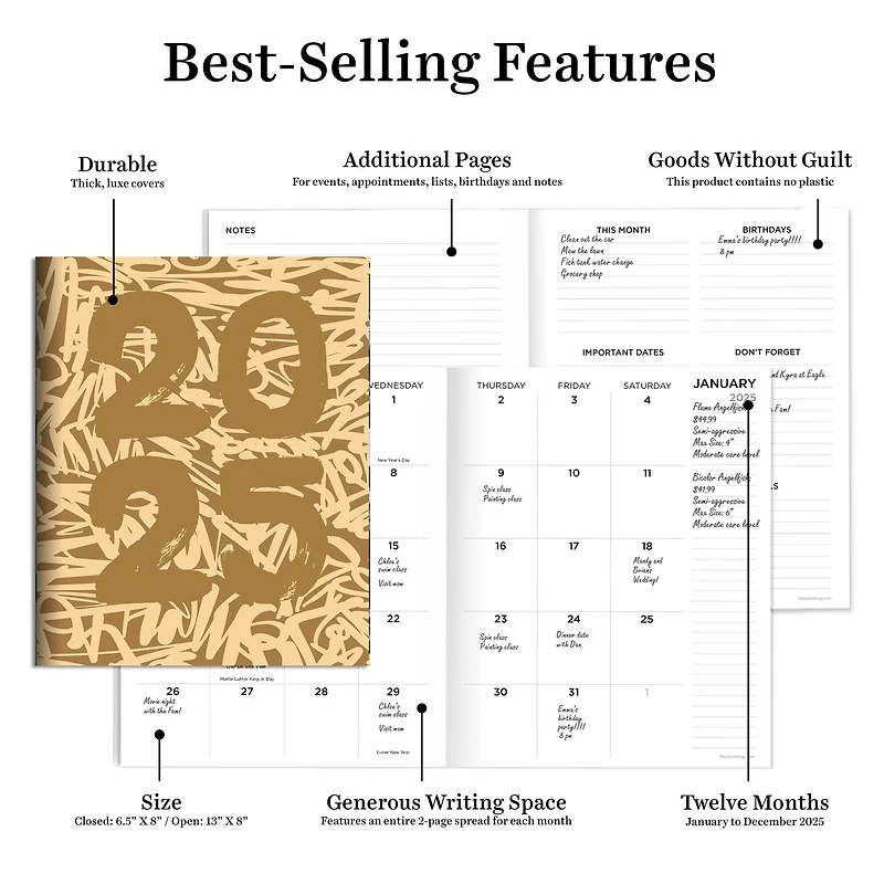 TF Publishing 2025 Muddy Scribbles Medium Monthly Planner