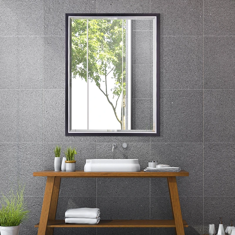 Brushed Black/Chrome Metal Framed Beveled Edge Wall Mirror - 30" x 40"