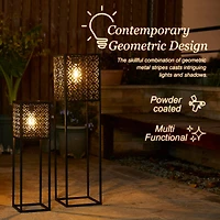 Glitzhome® Black Metal Cutout Pattern Solar Powered Outdoor Floor Lanterns Set