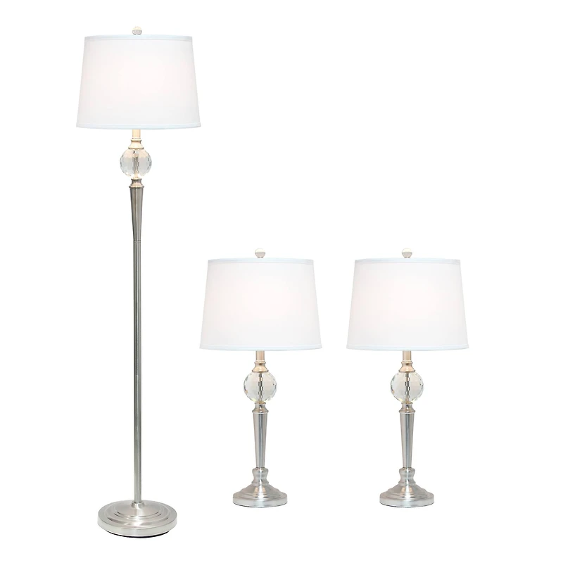 Lalia Home Brushed Nickel Crystal Drop Table and Floor Lamp Set