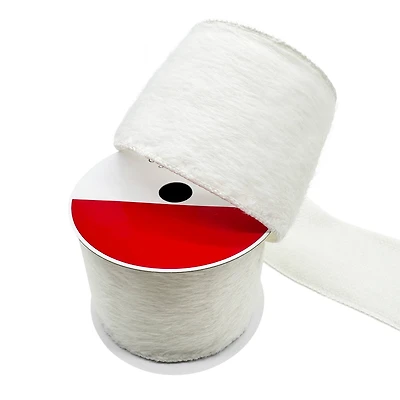 3.5" x 9ft. White Wired Faux Fur Ribbon by Celebrate It®