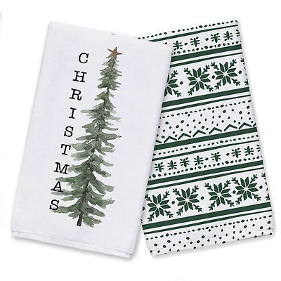 Watercolor Christmas Tree Tea Towel Set