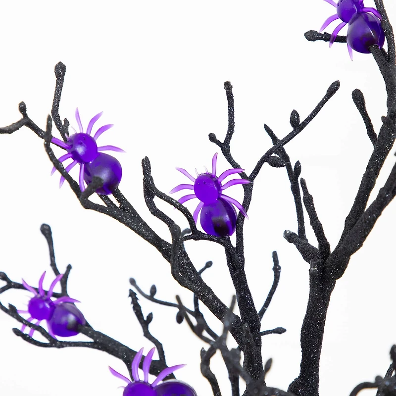 2ft. Pre-Lit Artificial Halloween Spider Twig Tree with 24 Purple LED Lights