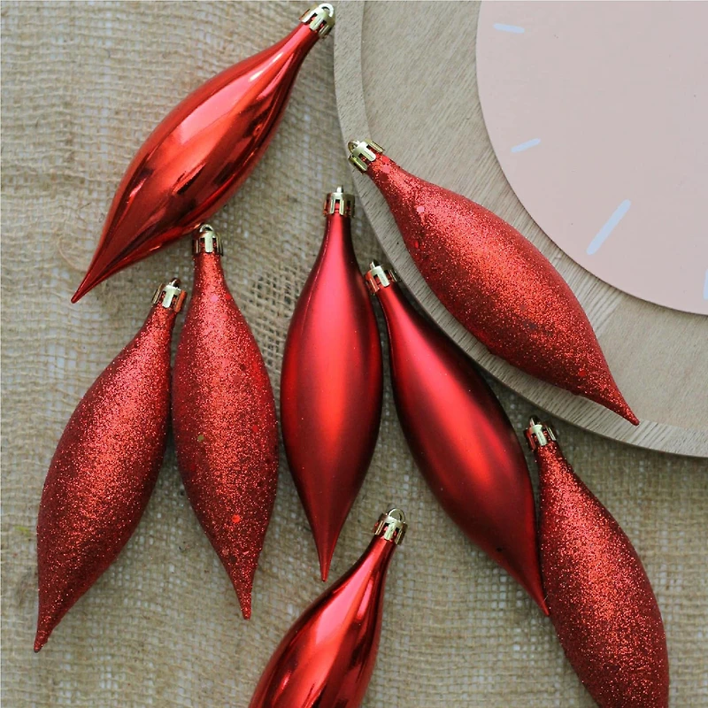 8ct. 5.5" 4-Finish Red Hot Shatterproof Finial Drop Ornaments