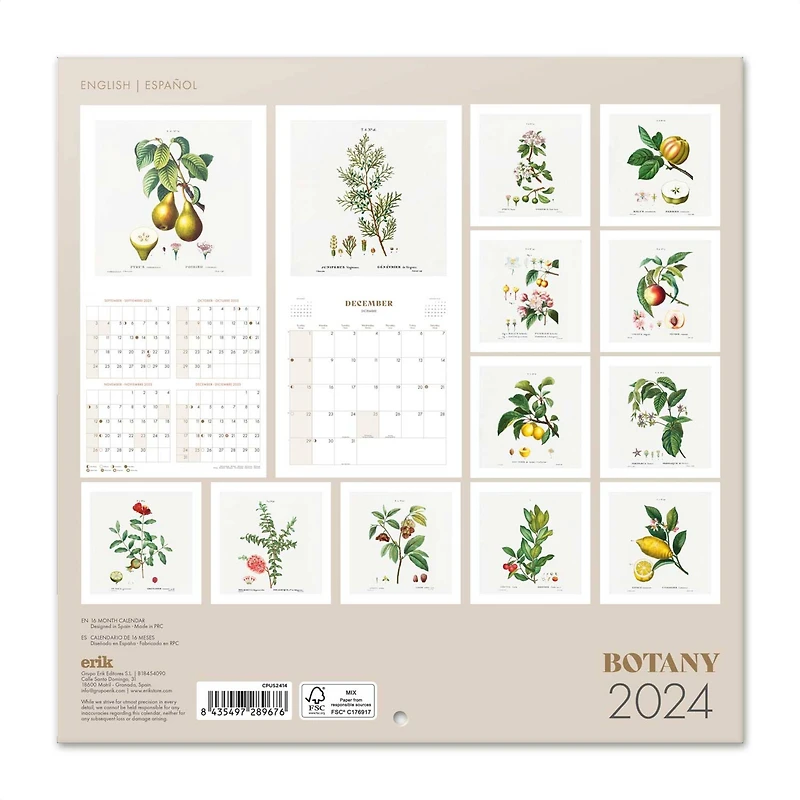 TF Publishing 2024 Botany Bilingual Wall Calendar