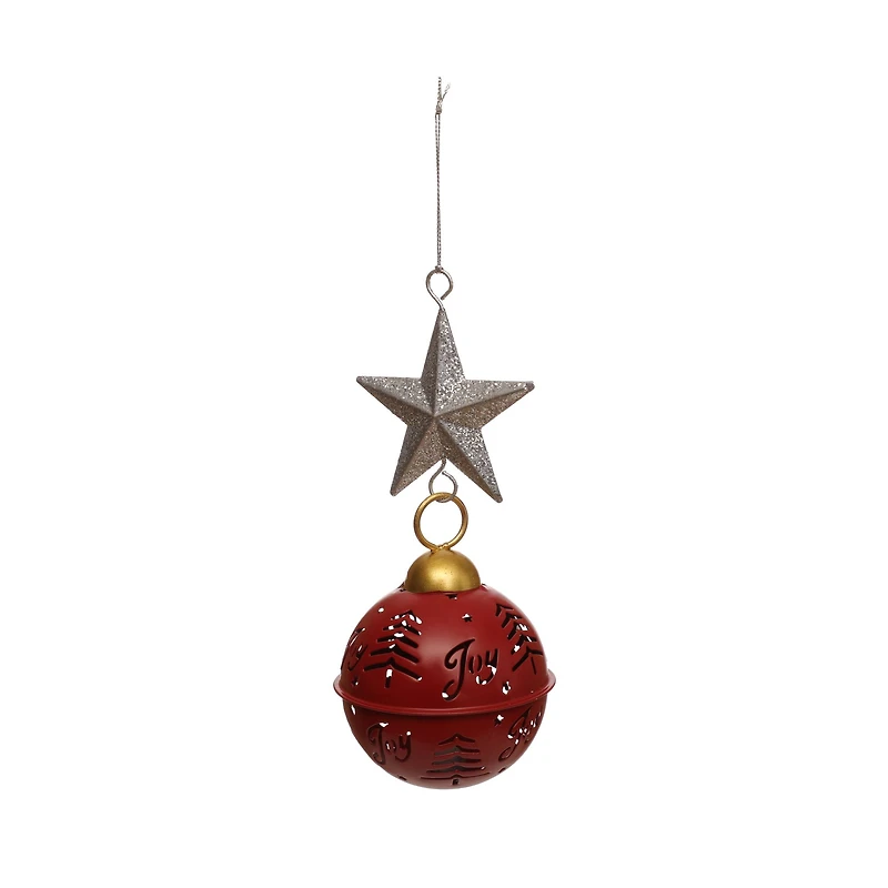 8" Red Jingle Bell & Silver Glitter Star Metal Ornament by Ashland®