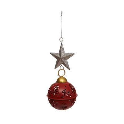 8" Red Jingle Bell & Silver Glitter Star Metal Ornament by Ashland®