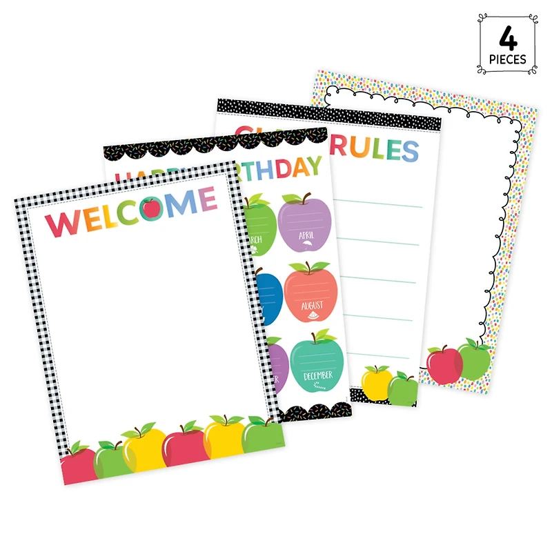 Creative Teaching Press® Apple Time Classroom Essentials Charts, 17" x 22", Pack of 4 Charts