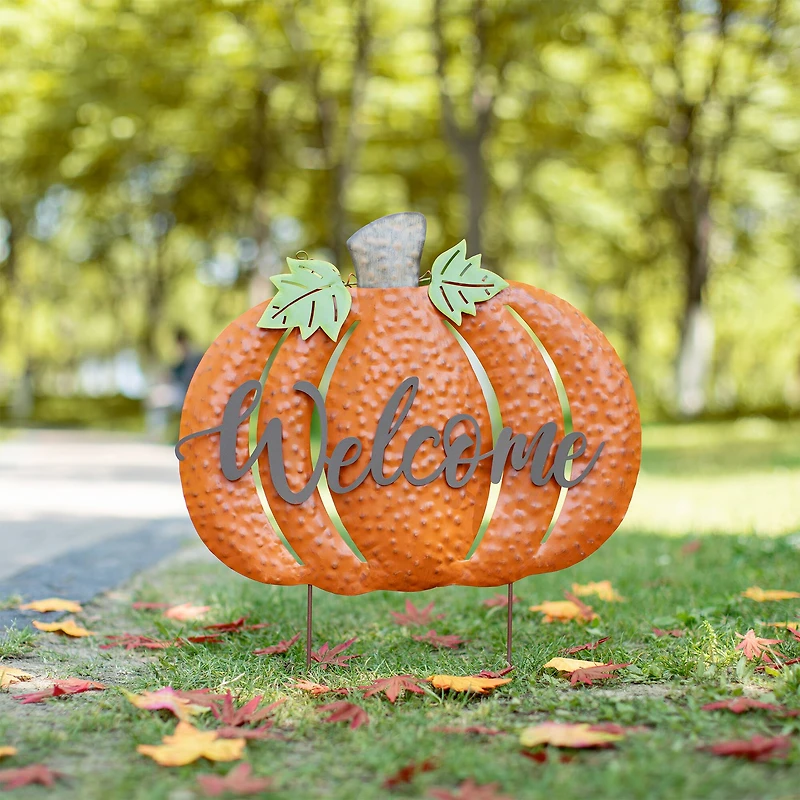 Glitzhome® Metal Welcome Pumpkin Yard Stake