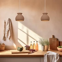 Hello Honey® Sienna Matte Terra Cotta Boho Ceramic Ceiling Light with White Fabric Cord