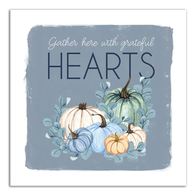 Gather Hearts Blue Mood Pumpkins Canvas Wall Art