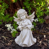 6.5" Angel Girl Holding Flower Outdoor Garden Statue