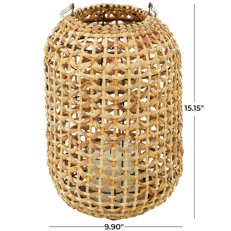 The Novogratz 15" Brown Metal Handmade Candle Lantern with Glass Holder and Handle