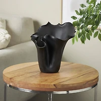 10" Black Abstract Floral Ceramic Vase