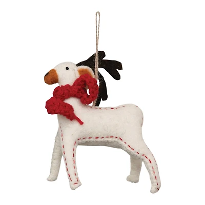 Hello Honey® 7" Multicolor Wool Felt Reindeer with Scarf Ornament