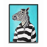 Stupell Industries Zebra In A Striped Shirt Portrait in Black Frame Wall Art