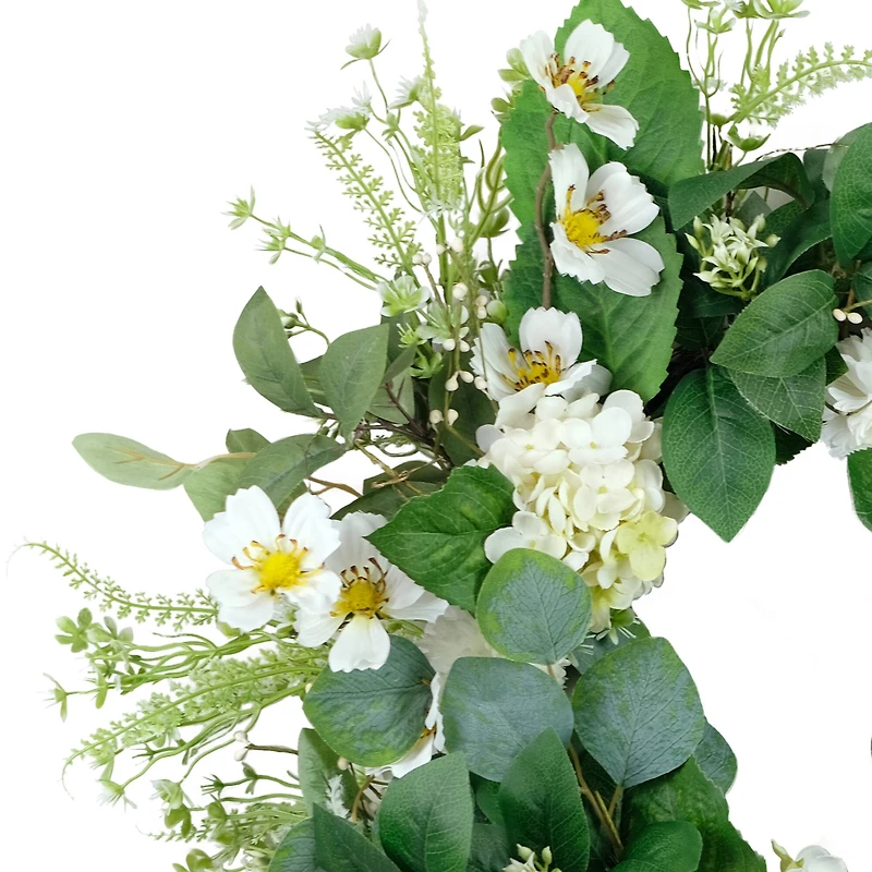 24" White Spring Hydrangea & Dogwood Floral Wreath