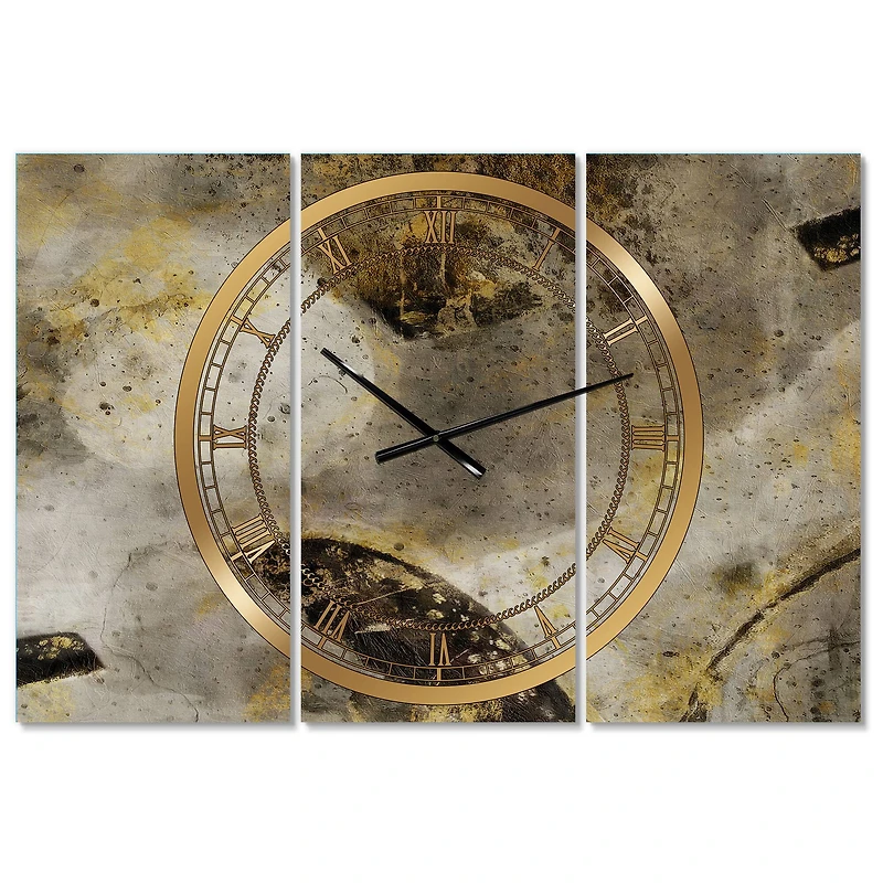 Designart Glam Gold Desert Neutral Modern 3 Panel Wall Clock