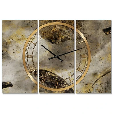Designart Glam Gold Desert Neutral Modern 3 Panel Wall Clock