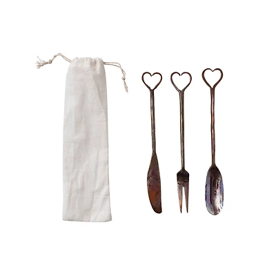 Hello Honey® Forged Copper Appetizer Cutlery Set with Heart Handles