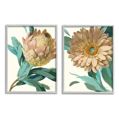 Stupell Industries Garden Flower Minimal Painting Wall Art Set in Gray Frames