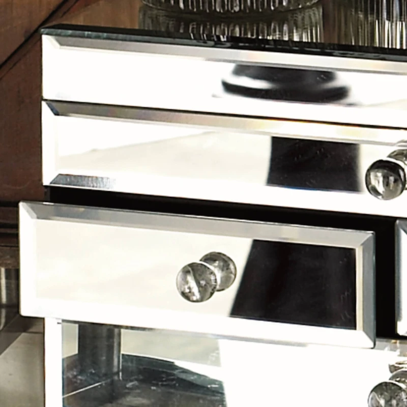 Silver Mirror and Wood Glam Jewelry Box, 6" x 11" x 9"