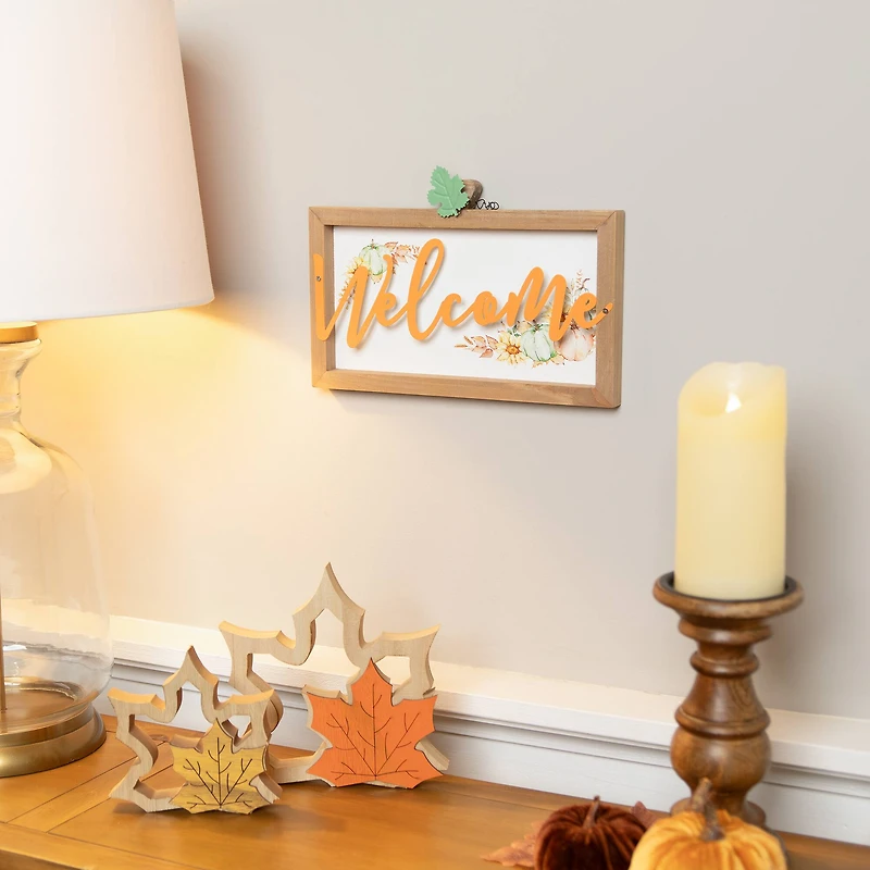 Pumpkins and Sunflowers Welcome Fall Harvest Wall Sign - 11"