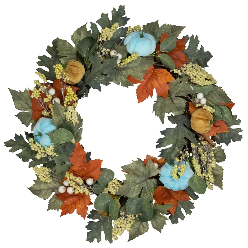 22" Green & Orange Foliage & Gourds Thanksgiving Artificial Wreath