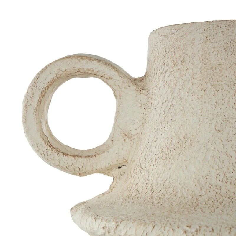 15.25" Cream Textured Paper Mache Fluted Vase with Ring Handle