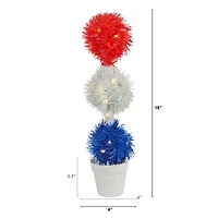 18" Red, White & Blue Americana Topiary Plant with 35 Warm LED Lights